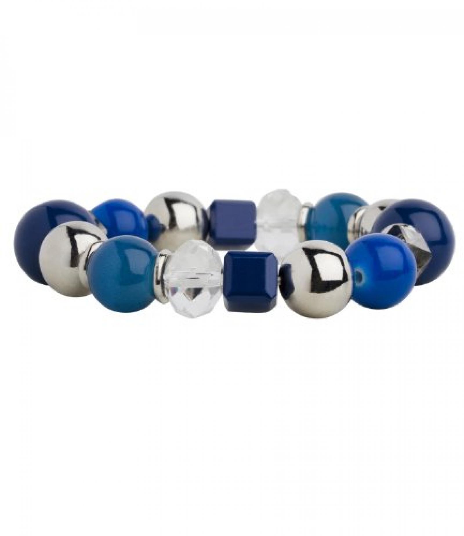 SIX "Blue" Armband mit Kugeln und W&uuml;rfeln in Blau Wei&szlig; Silber (358-240) 